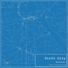 Blueprint US city map of Scott City, Missouri.