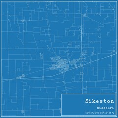 Blueprint US city map of Sikeston, Missouri.