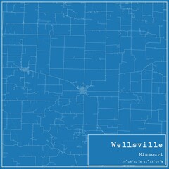 Blueprint US city map of Wellsville, Missouri.