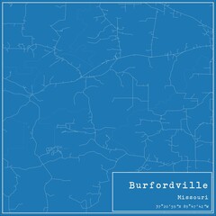 Blueprint US city map of Burfordville, Missouri.