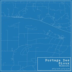 Fototapeta premium Blueprint US city map of Portage Des Sioux, Missouri.