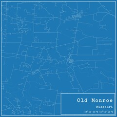 Blueprint US city map of Old Monroe, Missouri.