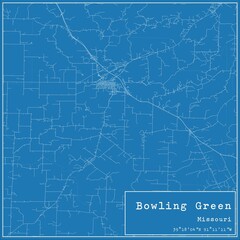 Blueprint US city map of Bowling Green, Missouri.