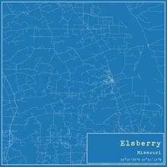 Blueprint US city map of Elsberry, Missouri.