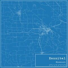 Blueprint US city map of Hannibal, Missouri.