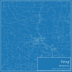 Blueprint US city map of Troy, Missouri.