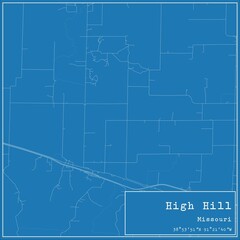 Blueprint US city map of High Hill, Missouri.