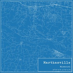 Blueprint US city map of Marthasville, Missouri.