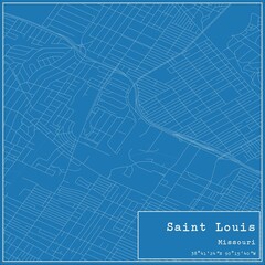 Blueprint US city map of Saint Louis, Missouri.