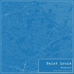 Blueprint US city map of Saint Louis, Missouri.