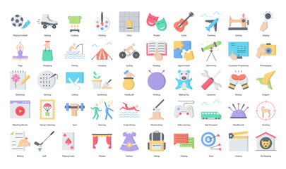 Hobbies Flat Iconset Hobby Sport Activity Color Icon Bundle