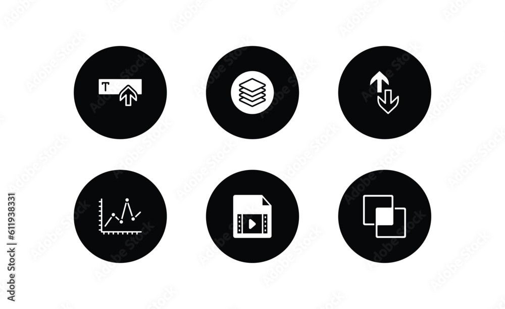 Poster user interface filled icons set. user interface filled icons pack included text in, layer button, up