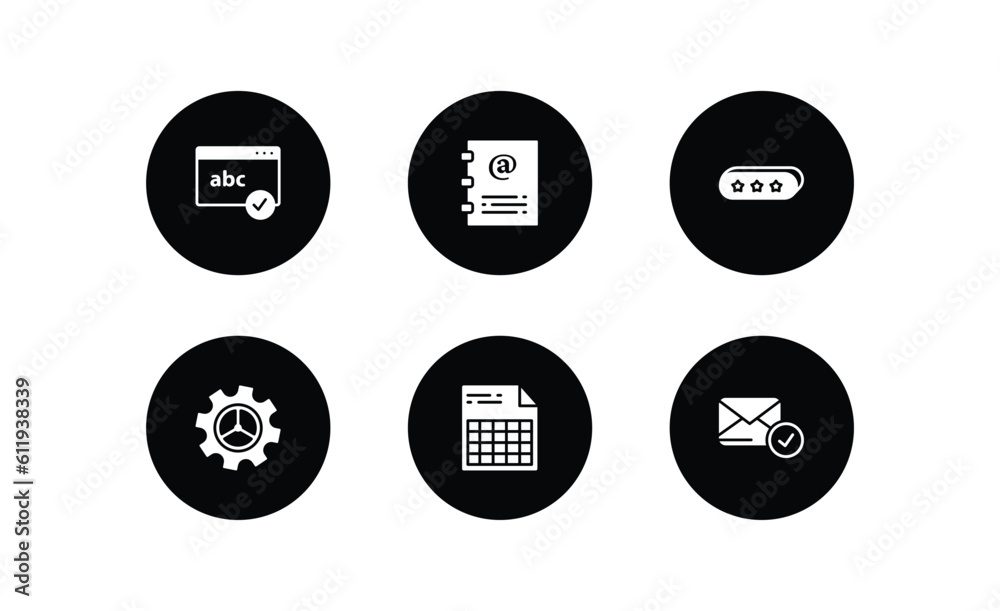 Poster user interface filled icons set. user interface filled icons pack included spellcheck, contact noteb