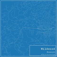 Blueprint US city map of Wildwood, Missouri.
