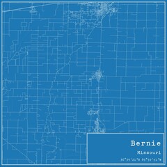 Blueprint US city map of Bernie, Missouri.