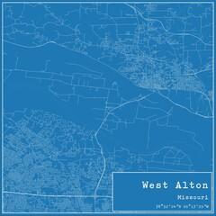 Blueprint US city map of West Alton, Missouri.