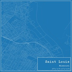 Blueprint US city map of Saint Louis, Missouri.