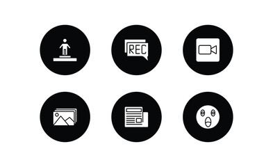 user interface filled icons set. user interface filled icons pack included about successful man, recording conversation, facetime, photo album, newspaper folded, shocked smile vector.