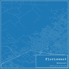 Blueprint US city map of Florissant, Missouri.