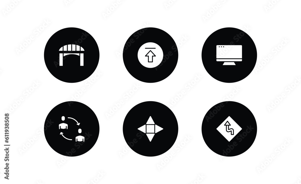 Poster user interface filled icons set. user interface filled icons pack included bridge, upload button, di