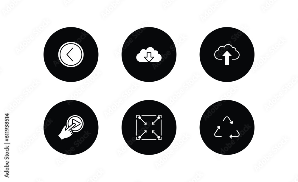 Poster user interface filled icons set. user interface filled icons pack included round left button, downlo