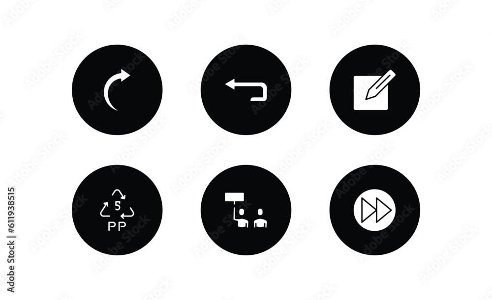 Poster user interface filled icons set. user interface filled icons pack included right curve arrow, return