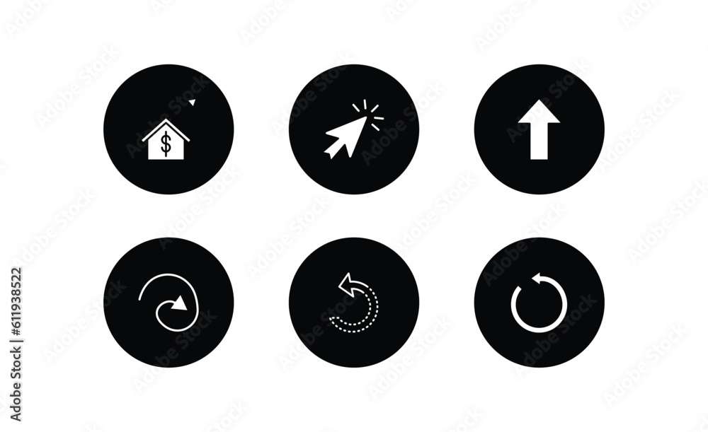 Poster user interface filled icons set. user interface filled icons pack included house value, mouse arrow,