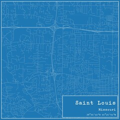 Blueprint US city map of Saint Louis, Missouri.