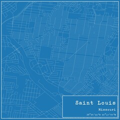 Blueprint US city map of Saint Louis, Missouri.