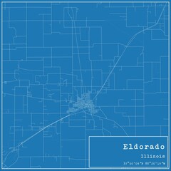 Blueprint US city map of Eldorado, Illinois.