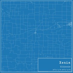 Blueprint US city map of Xenia, Illinois.