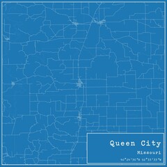 Blueprint US city map of Queen City, Missouri.