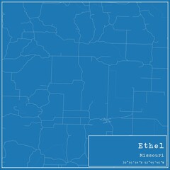 Blueprint US city map of Ethel, Missouri.