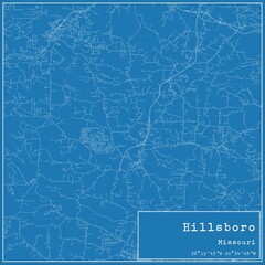 Blueprint US city map of Hillsboro, Missouri.