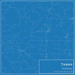 Blueprint US city map of Tamms, Illinois.