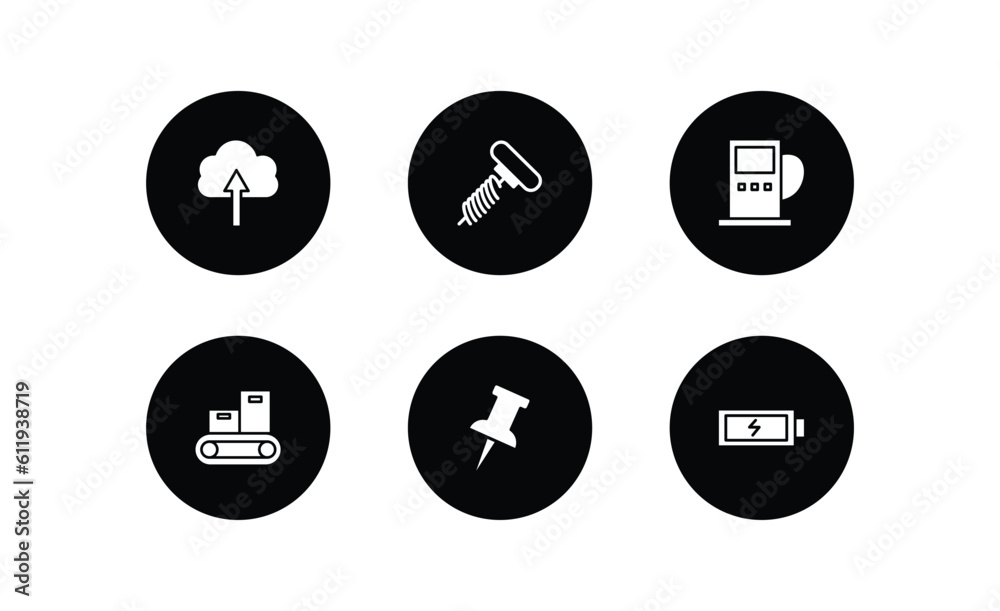 Poster tools and utensils filled icons set. tools and utensils filled icons pack included up arrow and clou