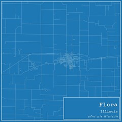 Blueprint US city map of Flora, Illinois.