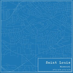 Blueprint US city map of Saint Louis, Missouri.