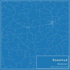 Blueprint US city map of Rosebud, Missouri.