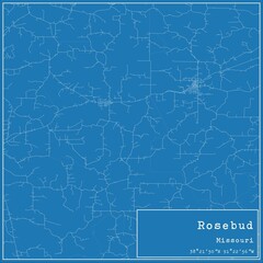 Fototapeta premium Blueprint US city map of Rosebud, Missouri.