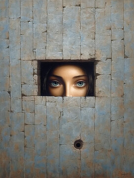 woman peeking out of a hole, Generative AI