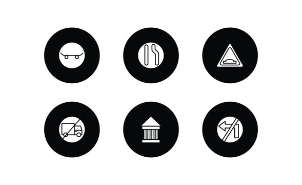 traffic signs filled icons set. traffic signs filled icons pack included skateboard, lane, hump, no trucks, museum, no turn vector.