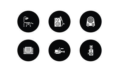 technology filled icons set. technology filled icons pack included operating table, entertainer, air cooler, customs, video camera side view, reflex photo camera vector.