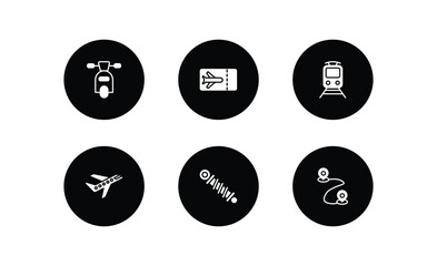 transport filled icons set. transport filled icons pack included motorbike, plane tickets, train front view, air transport, shock breaker, way vector.