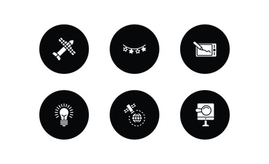 technology filled icons set. technology filled icons pack included solar plane, tinsel, drawing tablet, light on, satellite in orbit, digitate vector.