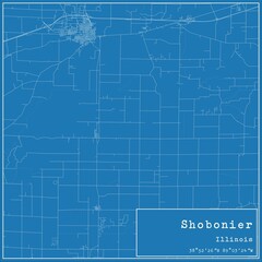 Blueprint US city map of Shobonier, Illinois.