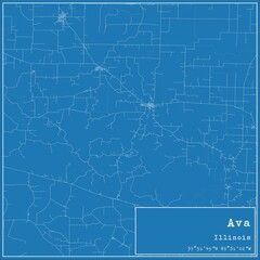 Blueprint US city map of Ava, Illinois.