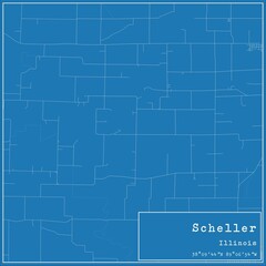 Blueprint US city map of Scheller, Illinois.