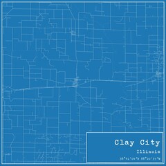 Blueprint US city map of Clay City, Illinois.