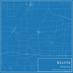 Blueprint US city map of Bluffs, Illinois. - obrazy, fototapety, plakaty